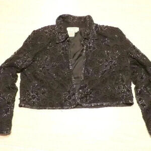 Papell Boutique Black Formal Evening Jacket Blazer Silk Beaded Sequins Size M